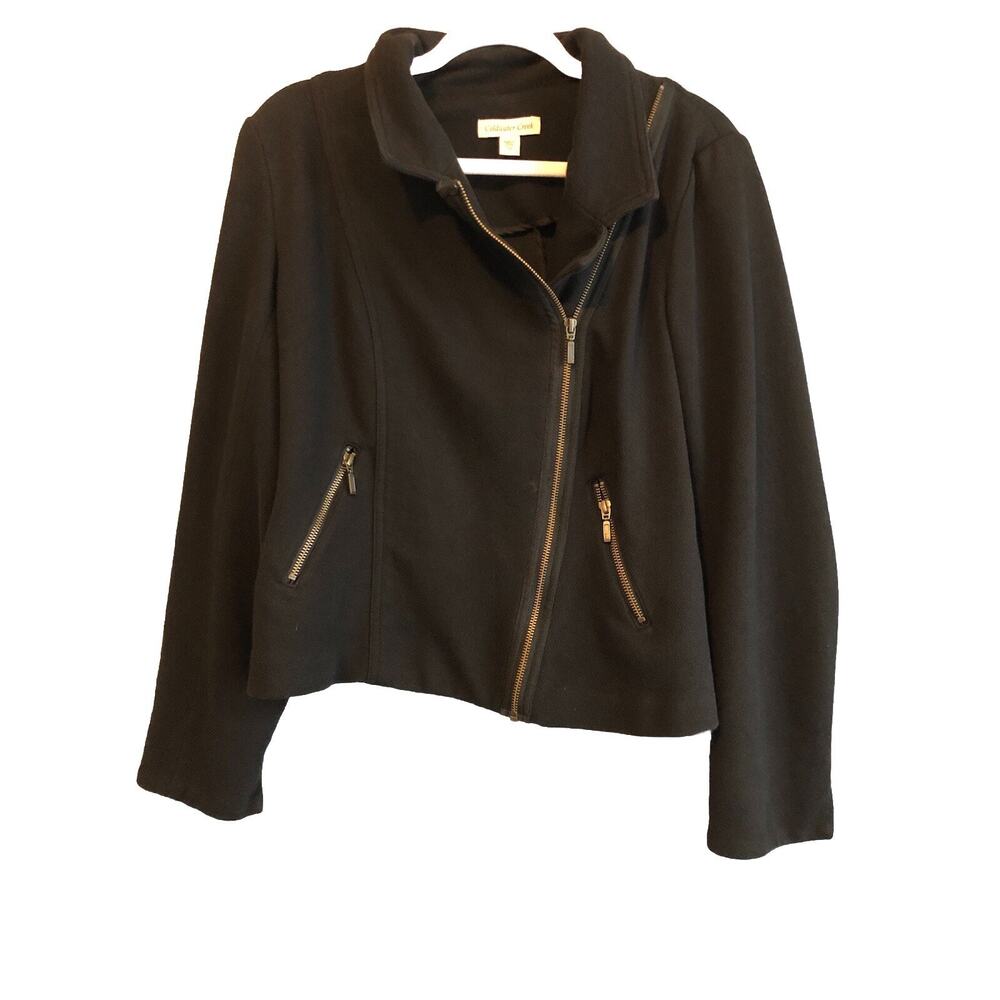 Coldwater‎ Creek Womens Blazer Size 12 Asymmetrical Zip Black Jacket Pockets Top